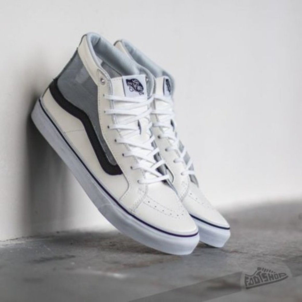 Vans Sk8 Hi Slim Cutout Mesh White Black Leather Shoes Mens 4.5 Womens 6